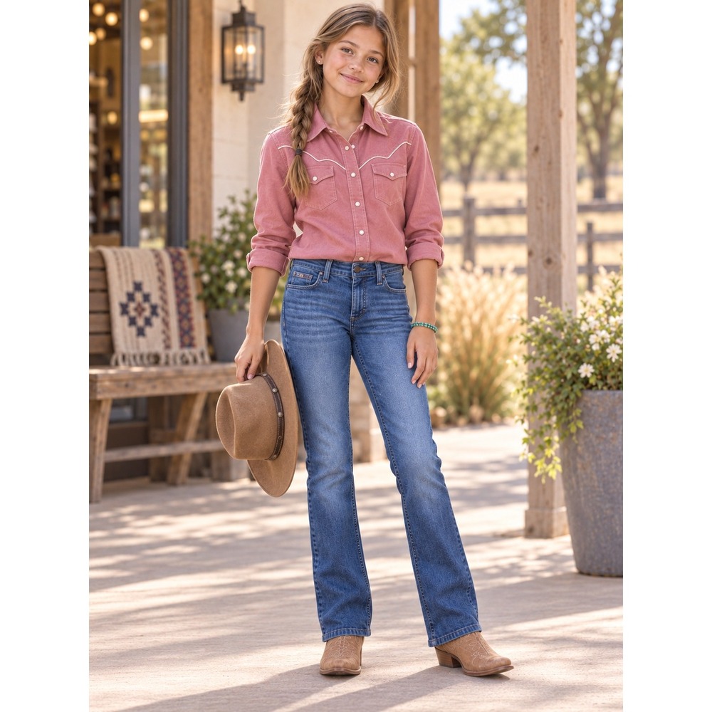 Wrangler Girls Bootcut Jeans Medium Wash Blue Size 16 Regular Adjustable Waist